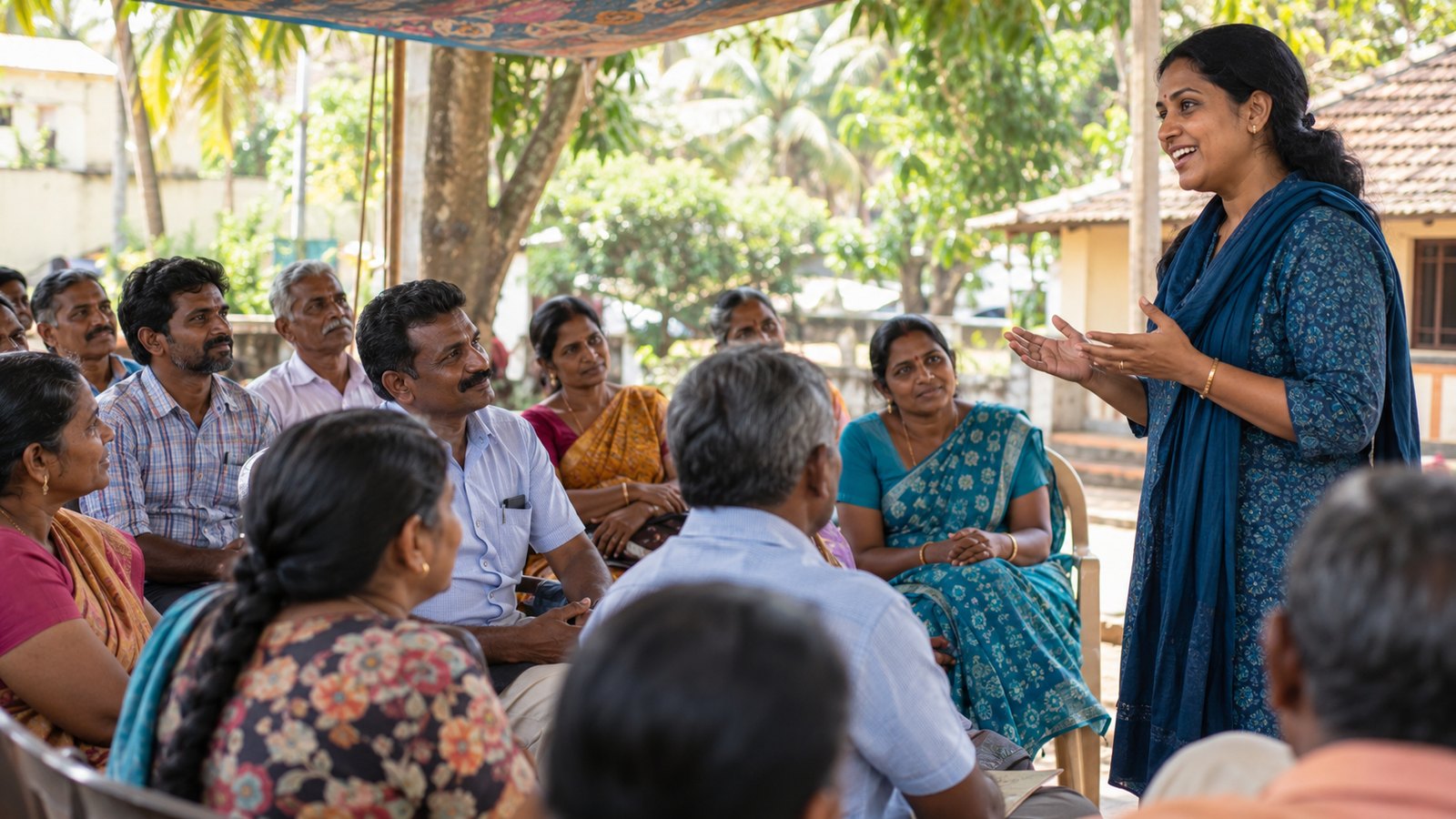 A community wellbeing awareness gathering in southern India.
